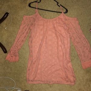 Coral pink long sleeve lace off the shoulder dress